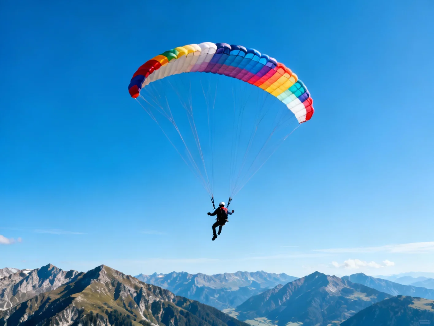 Parachute ouvert avec vue sur les montagnes alpines