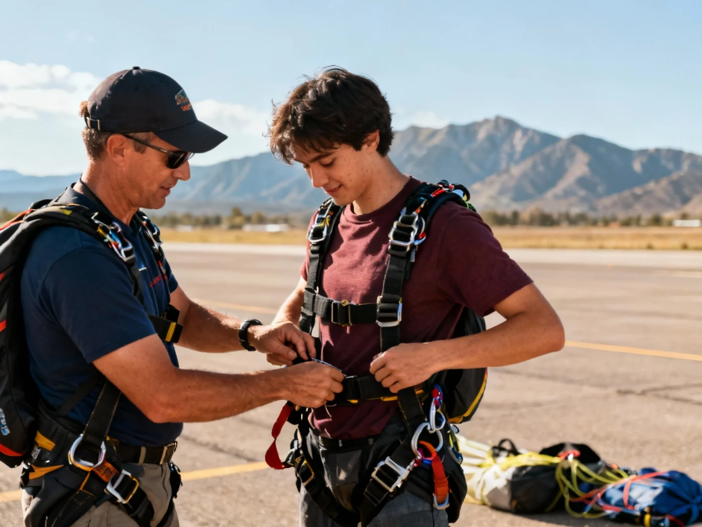 Préparation avant le saut avec instructeur