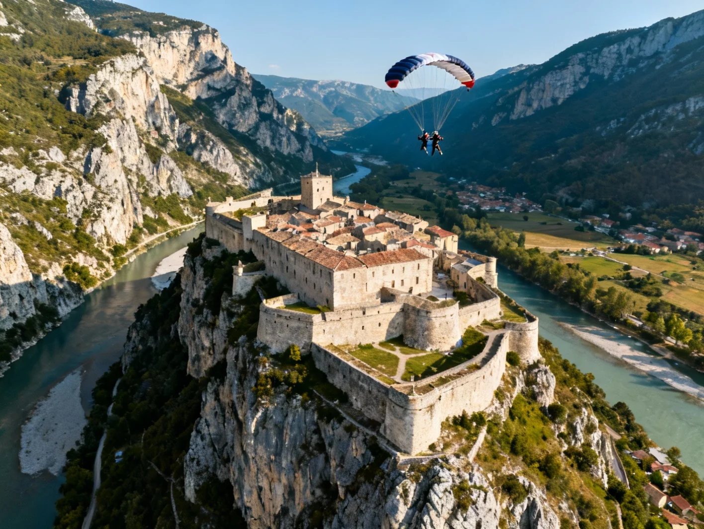 Saut en parachute à Sisteron avec vue sur la citadelle