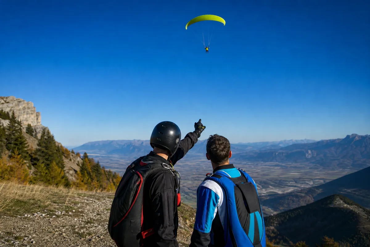 Passager en combinaison recevant les consignes avant un saut en tandem