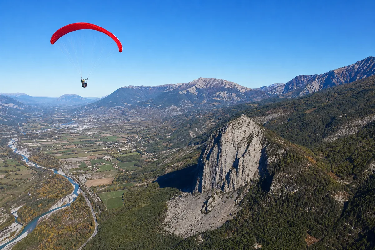 Rocher de la Baume et vallée de la Durance vus depuis le ciel