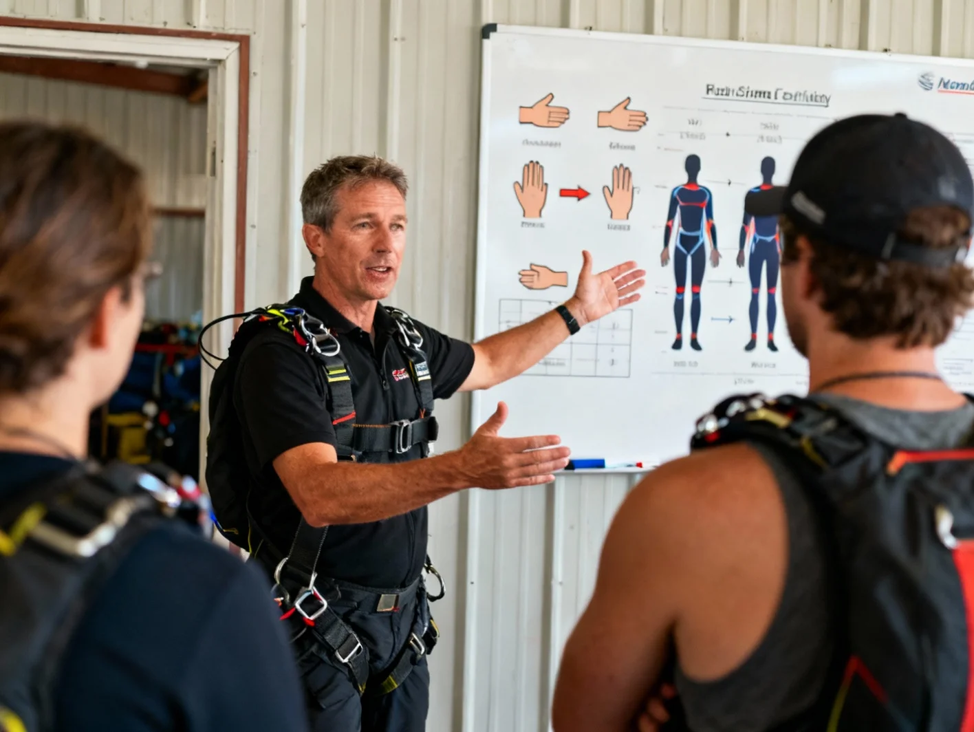 Briefing de préparation avant le saut en parachute